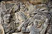 Prambanan - Ramayana reliefs of Shiva Temple. Details of Scene 5. Rama fighting the demons, Subahu and Maritja and defeating them. 